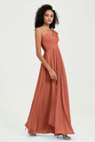 One Shoulder Chiffon Empire Bridesmaid Dresses Floor Length A Line Formal Evening Dress Gowns