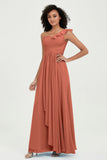 One Shoulder Chiffon Empire Bridesmaid Dresses Floor Length A Line Formal Evening Dress Gowns