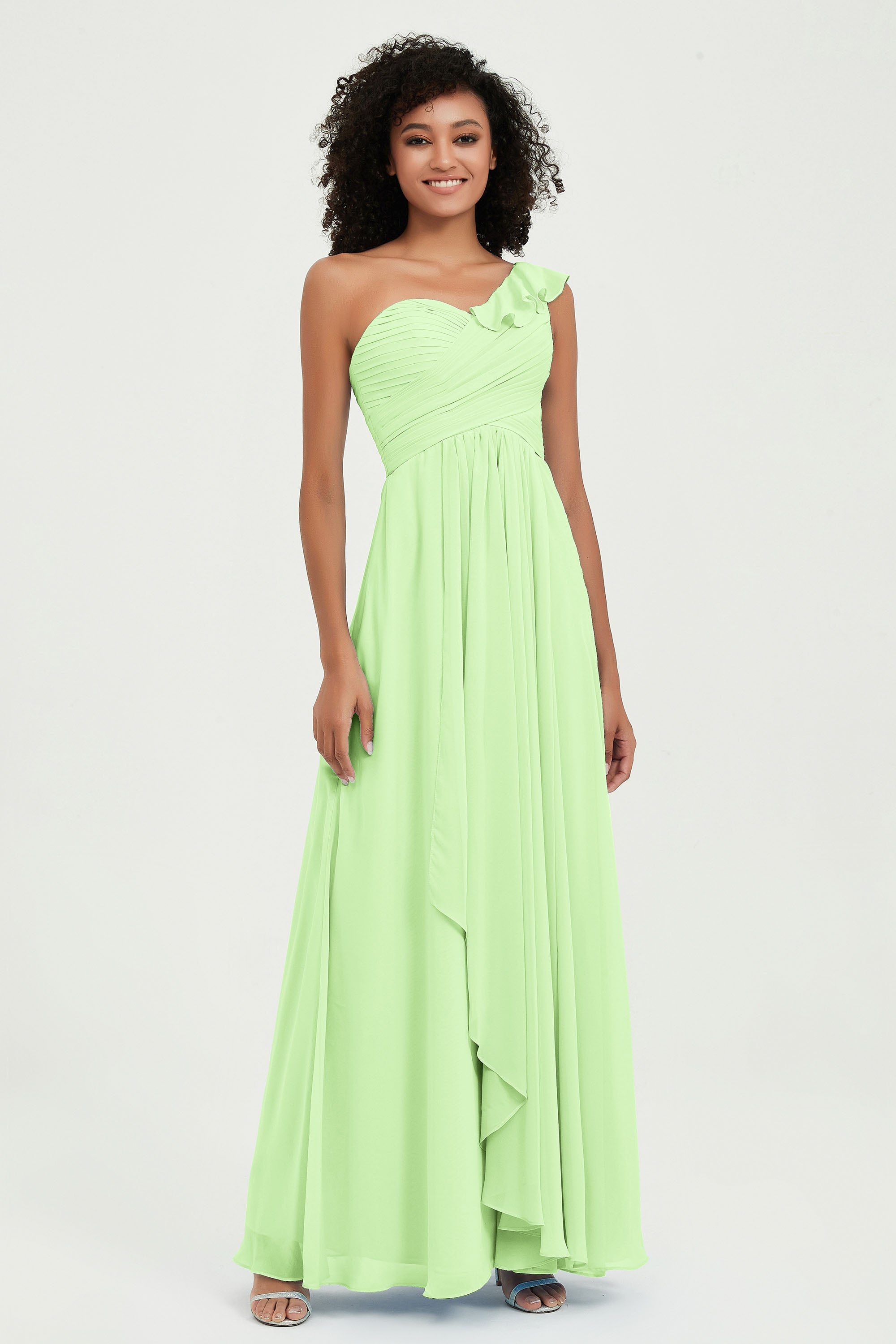 One Shoulder Chiffon Empire Bridesmaid Dresses Floor Length A Line Formal Evening Dress Gowns