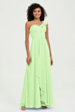 One Shoulder Chiffon Empire Bridesmaid Dresses Floor Length A Line Formal Evening Dress Gowns