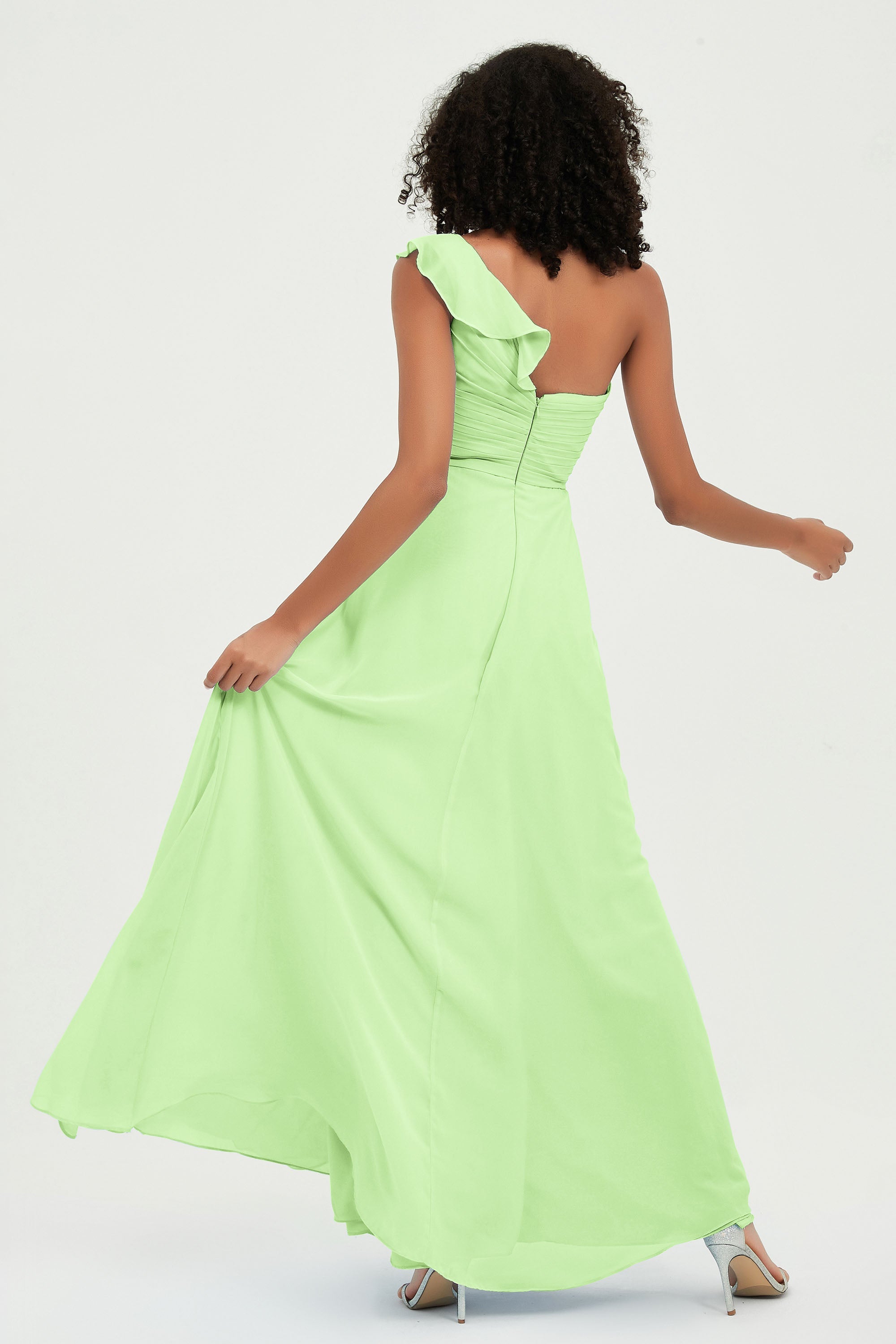 One Shoulder Chiffon Empire Bridesmaid Dresses Floor Length A Line Formal Evening Dress Gowns