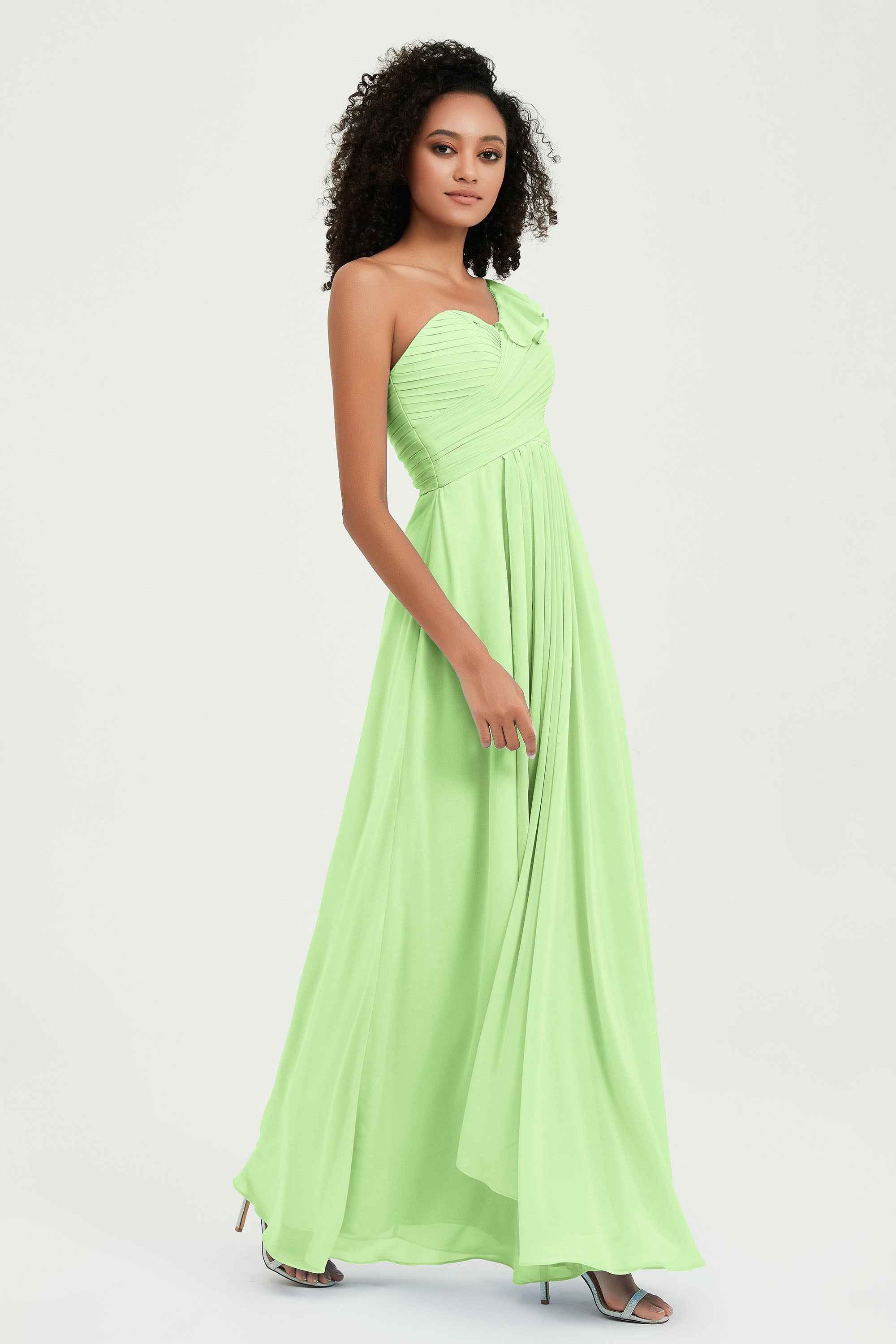 One Shoulder Chiffon Empire Bridesmaid Dresses Floor Length A Line Formal Evening Dress Gowns