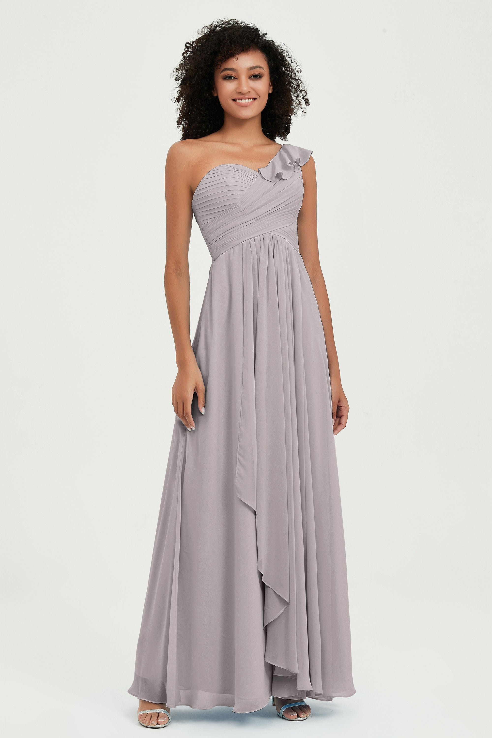 One Shoulder Chiffon Empire Bridesmaid Dresses Floor Length A Line Formal Evening Dress Gowns