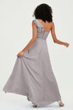 One Shoulder Chiffon Empire Bridesmaid Dresses Floor Length A Line Formal Evening Dress Gowns