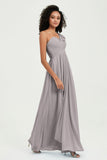 One Shoulder Chiffon Empire Bridesmaid Dresses Floor Length A Line Formal Evening Dress Gowns