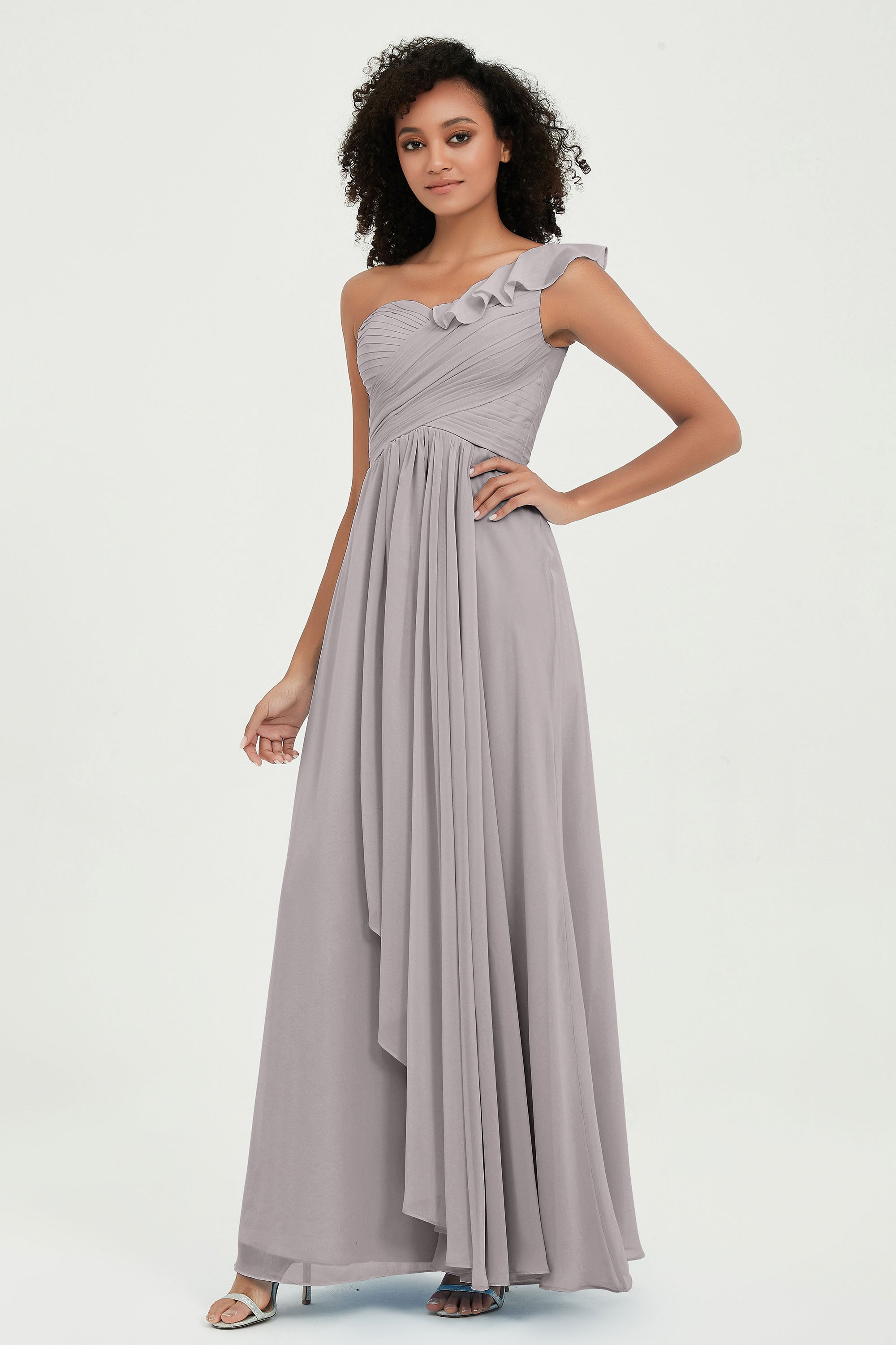 One Shoulder Chiffon Empire Bridesmaid Dresses Floor Length A Line Formal Evening Dress Gowns
