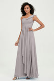 One Shoulder Chiffon Empire Bridesmaid Dresses Floor Length A Line Formal Evening Dress Gowns
