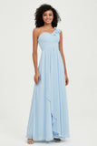 One Shoulder Chiffon Empire Bridesmaid Dresses Floor Length A Line Formal Evening Dress Gowns