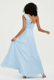 One Shoulder Chiffon Empire Bridesmaid Dresses Floor Length A Line Formal Evening Dress Gowns