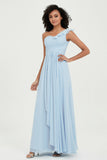 One Shoulder Chiffon Empire Bridesmaid Dresses Floor Length A Line Formal Evening Dress Gowns