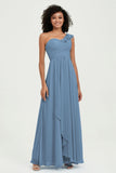 One Shoulder Chiffon Empire Bridesmaid Dresses Floor Length A Line Formal Evening Dress Gowns