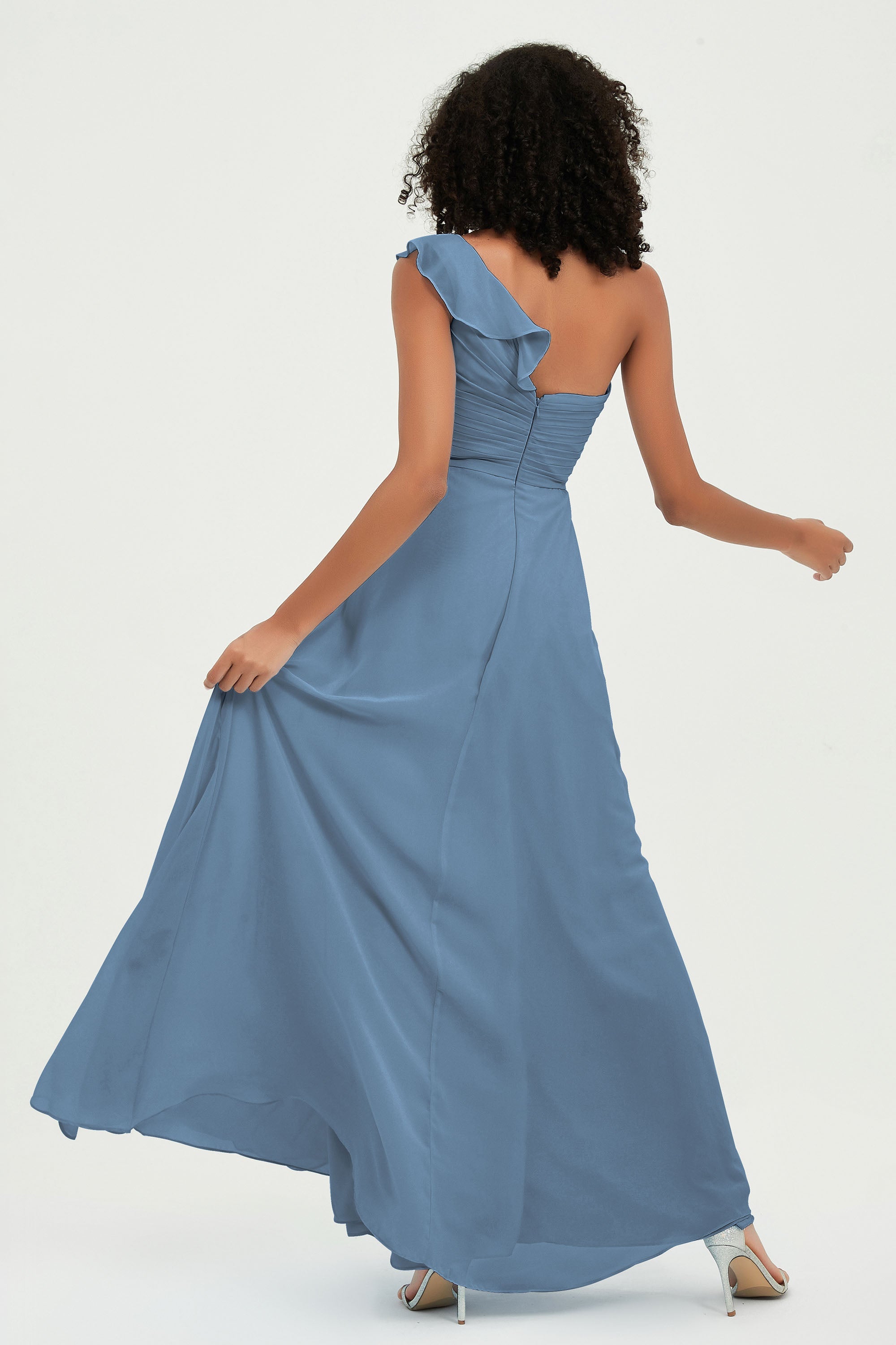 One Shoulder Chiffon Empire Bridesmaid Dresses Floor Length A Line Formal Evening Dress Gowns