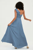 One Shoulder Chiffon Empire Bridesmaid Dresses Floor Length A Line Formal Evening Dress Gowns