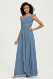 One Shoulder Chiffon Empire Bridesmaid Dresses Floor Length A Line Formal Evening Dress Gowns
