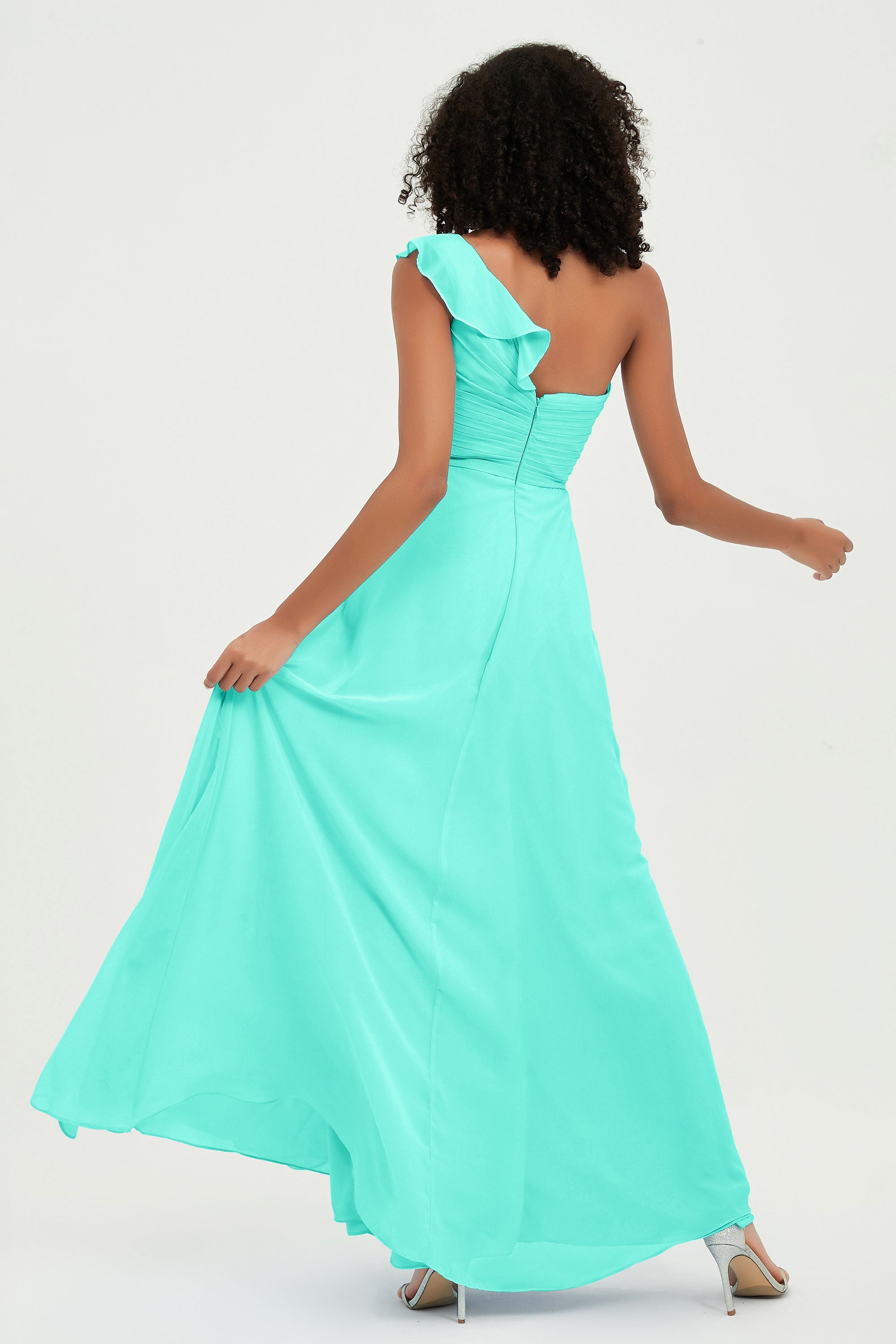 One Shoulder Chiffon Empire Bridesmaid Dresses Floor Length A Line Formal Evening Dress Gowns