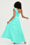One Shoulder Chiffon Empire Bridesmaid Dresses Floor Length A Line Formal Evening Dress Gowns