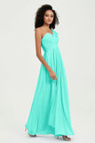 One Shoulder Chiffon Empire Bridesmaid Dresses Floor Length A Line Formal Evening Dress Gowns
