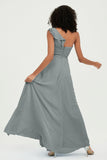 One Shoulder Chiffon Empire Bridesmaid Dresses Floor Length A Line Formal Evening Dress Gowns