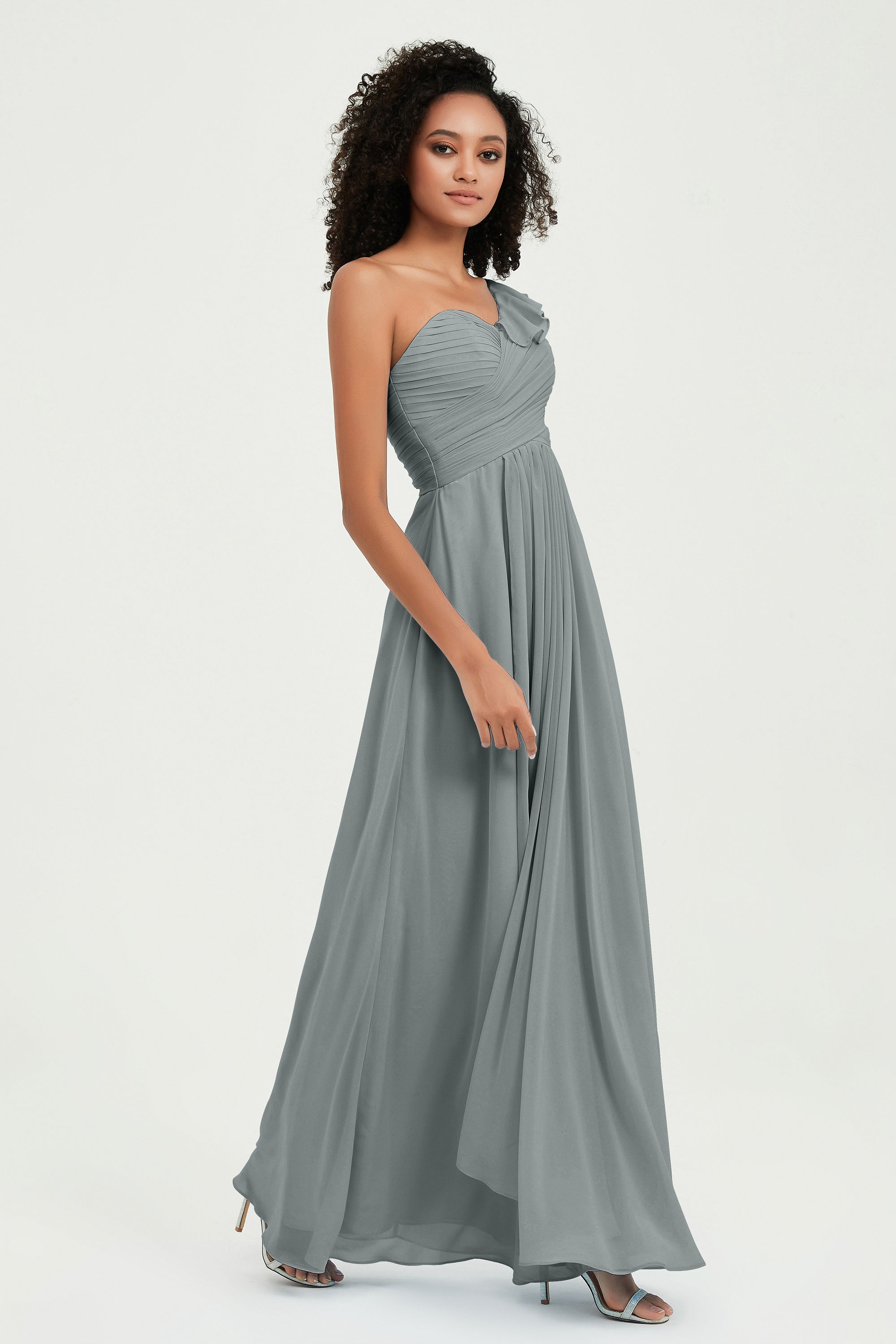 One Shoulder Chiffon Empire Bridesmaid Dresses Floor Length A Line Formal Evening Dress Gowns