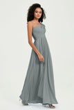 One Shoulder Chiffon Empire Bridesmaid Dresses Floor Length A Line Formal Evening Dress Gowns