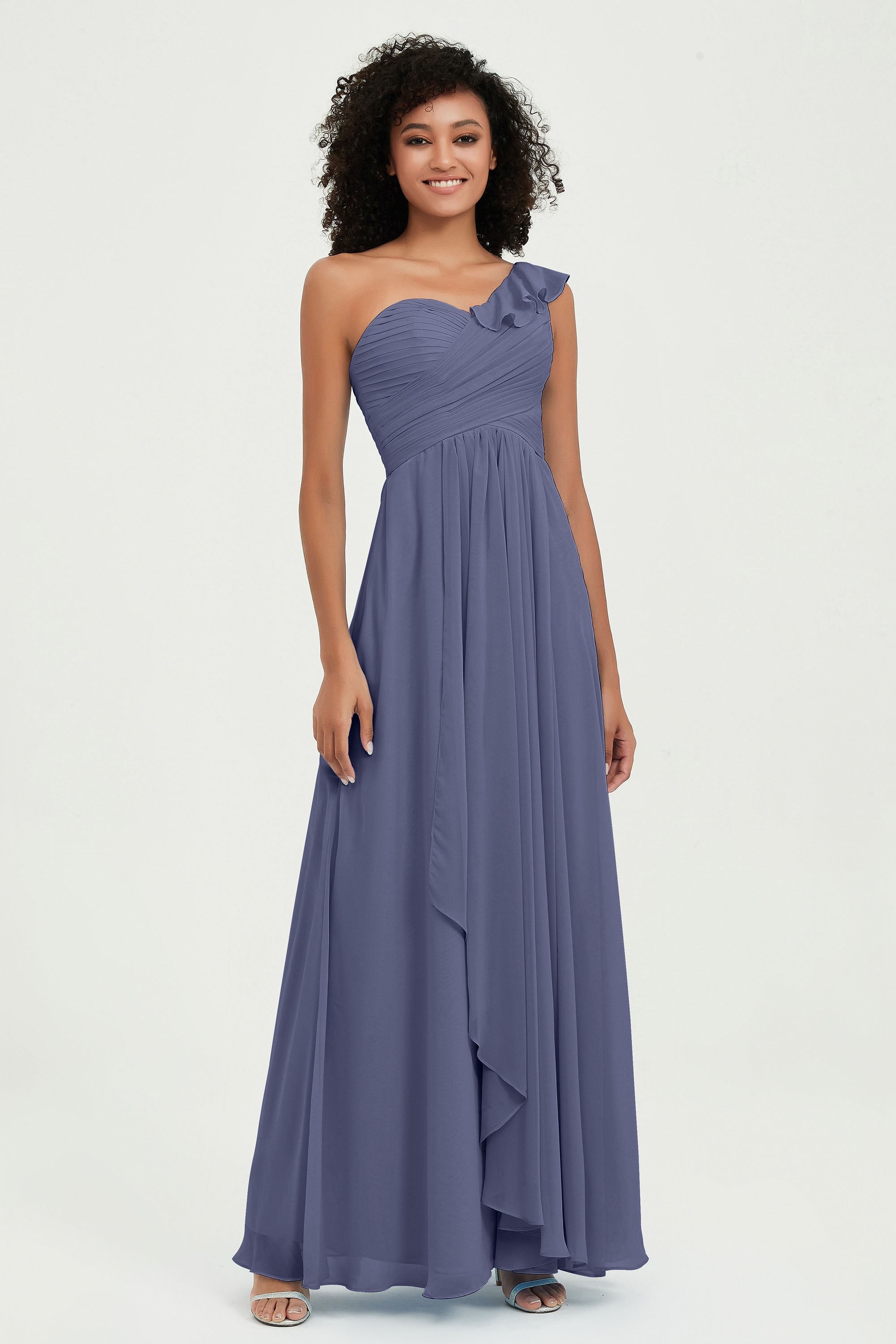 One Shoulder Chiffon Empire Bridesmaid Dresses Floor Length A Line Formal Evening Dress Gowns