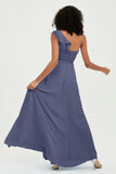 One Shoulder Chiffon Empire Bridesmaid Dresses Floor Length A Line Formal Evening Dress Gowns