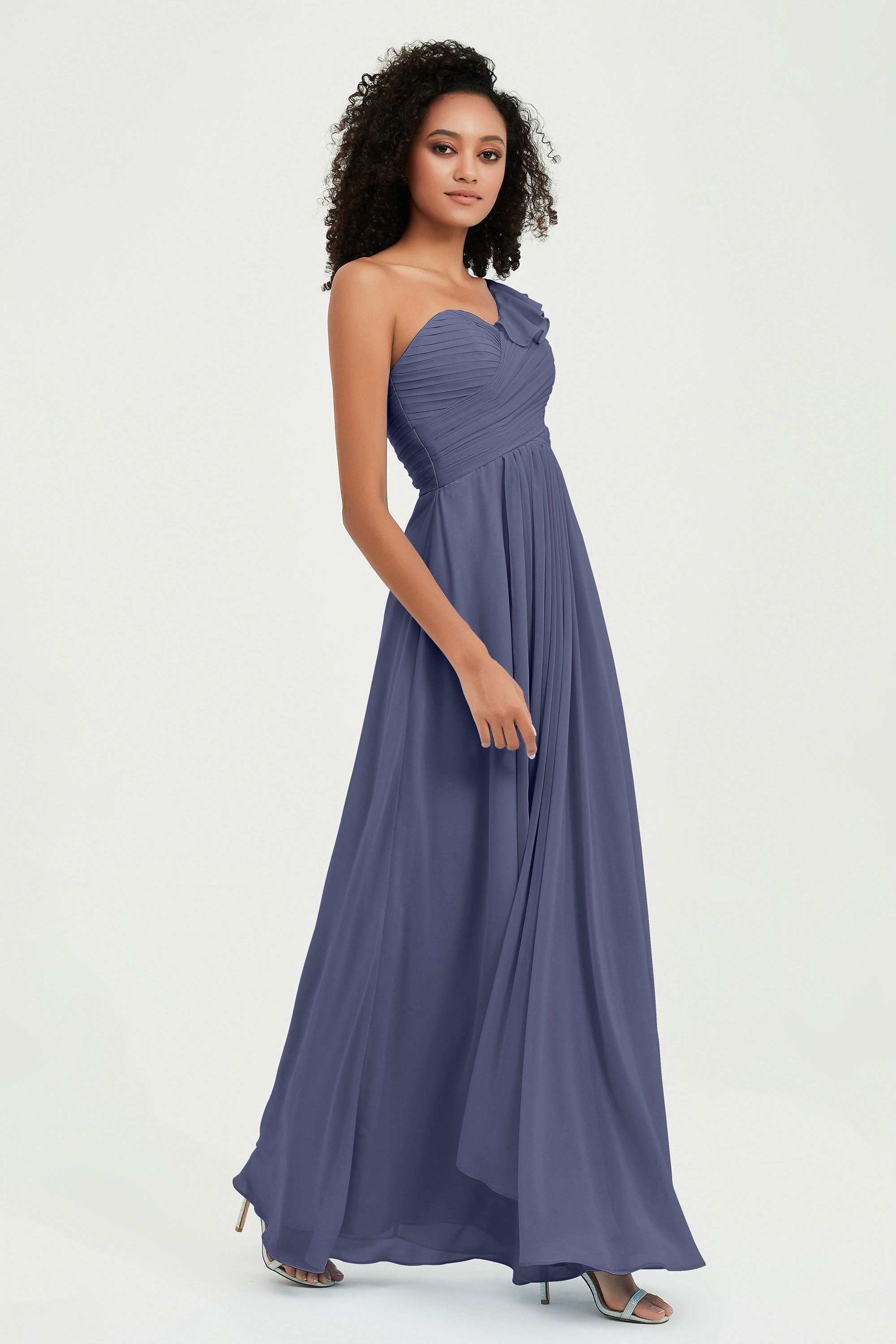 One Shoulder Chiffon Empire Bridesmaid Dresses Floor Length A Line Formal Evening Dress Gowns
