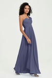One Shoulder Chiffon Empire Bridesmaid Dresses Floor Length A Line Formal Evening Dress Gowns