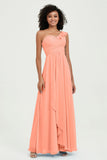 One Shoulder Chiffon Empire Bridesmaid Dresses Floor Length A Line Formal Evening Dress Gowns