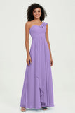One Shoulder Chiffon Empire Bridesmaid Dresses Floor Length A Line Formal Evening Dress Gowns