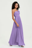 One Shoulder Chiffon Empire Bridesmaid Dresses Floor Length A Line Formal Evening Dress Gowns