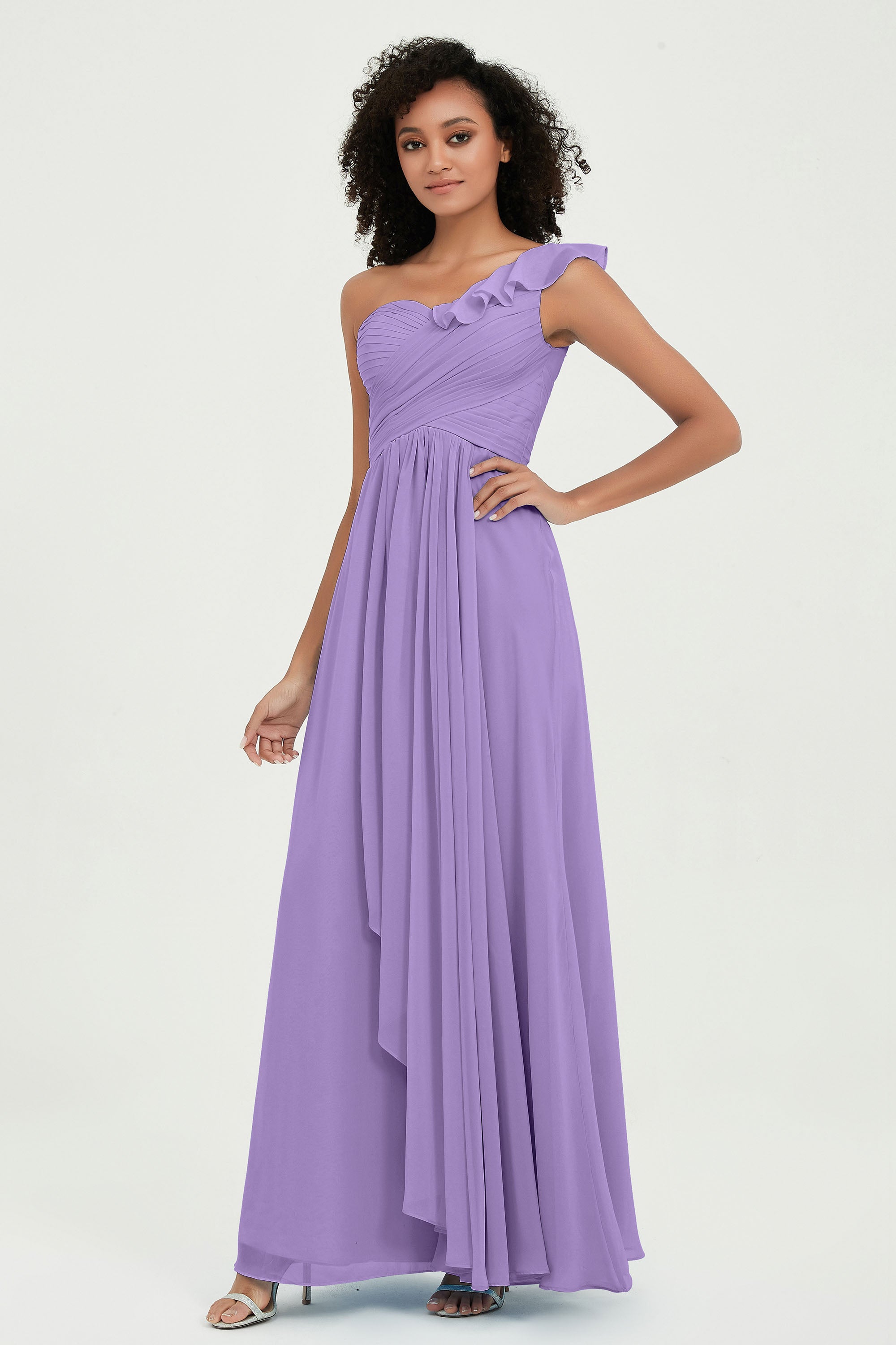 One Shoulder Chiffon Empire Bridesmaid Dresses Floor Length A Line Formal Evening Dress Gowns