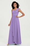 One Shoulder Chiffon Empire Bridesmaid Dresses Floor Length A Line Formal Evening Dress Gowns
