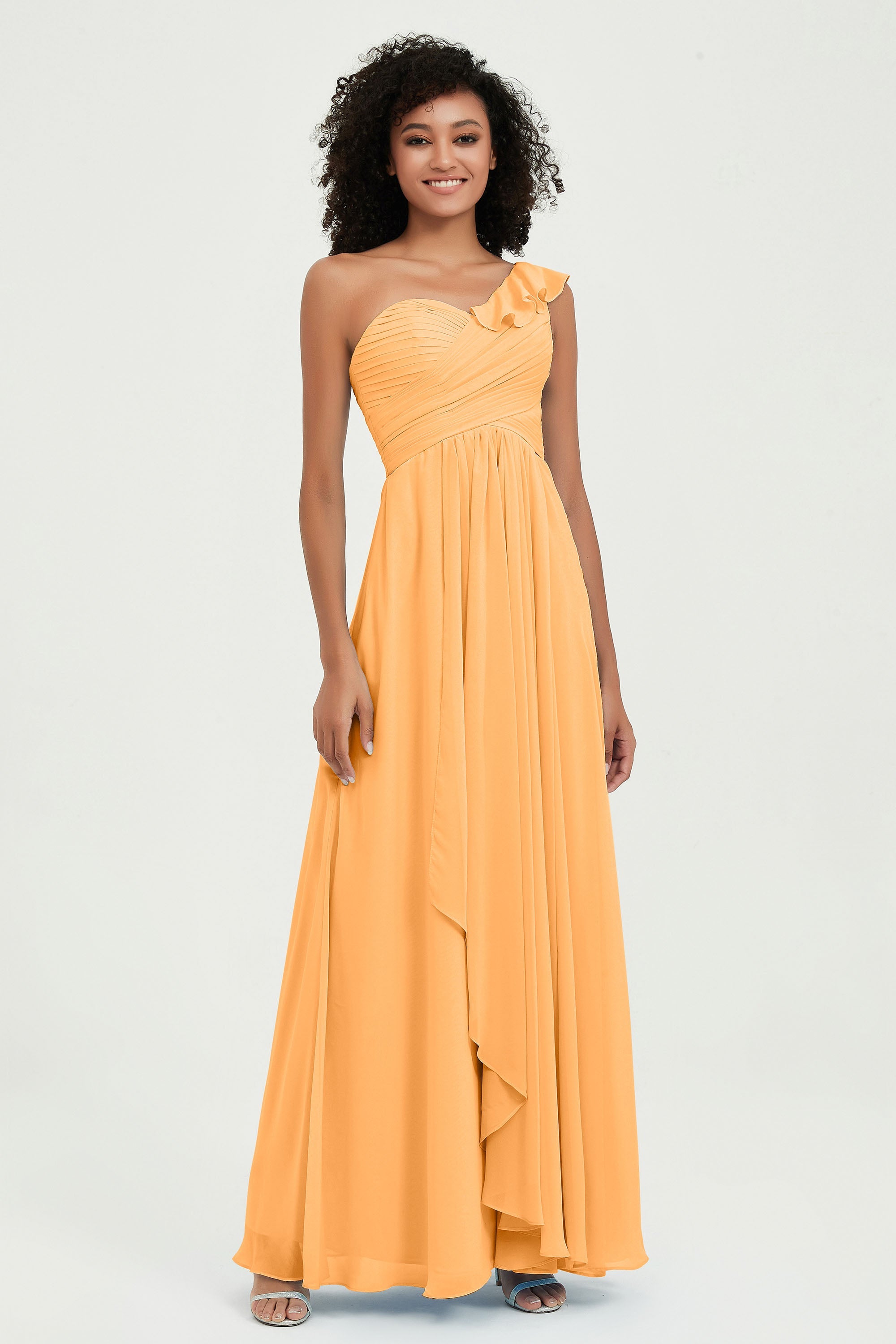 One Shoulder Chiffon Empire Bridesmaid Dresses Floor Length A Line Formal Evening Dress Gowns