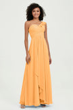 One Shoulder Chiffon Empire Bridesmaid Dresses Floor Length A Line Formal Evening Dress Gowns