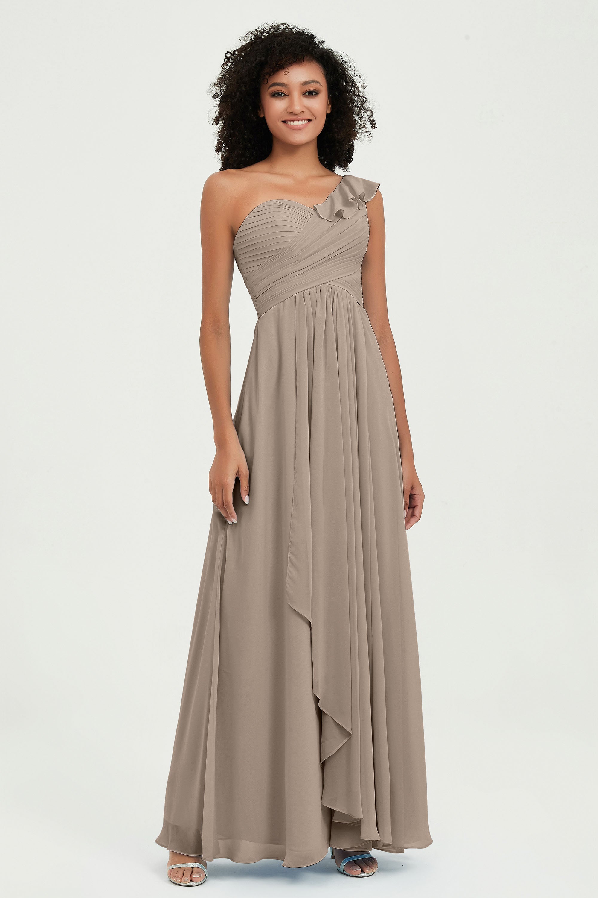 One Shoulder Chiffon Empire Bridesmaid Dresses Floor Length A Line Formal Evening Dress Gowns