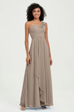 One Shoulder Chiffon Empire Bridesmaid Dresses Floor Length A Line Formal Evening Dress Gowns