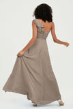 One Shoulder Chiffon Empire Bridesmaid Dresses Floor Length A Line Formal Evening Dress Gowns