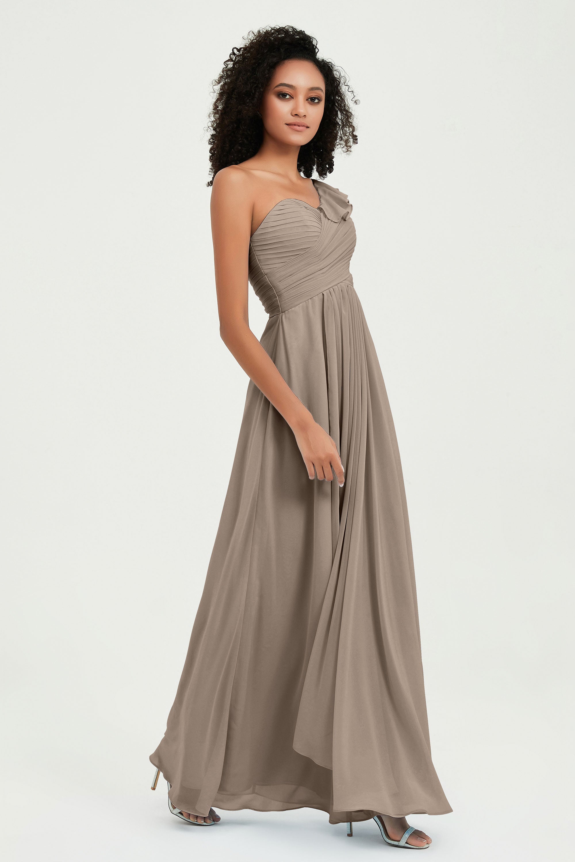 One Shoulder Chiffon Empire Bridesmaid Dresses Floor Length A Line Formal Evening Dress Gowns