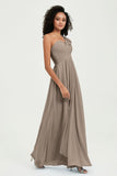 One Shoulder Chiffon Empire Bridesmaid Dresses Floor Length A Line Formal Evening Dress Gowns