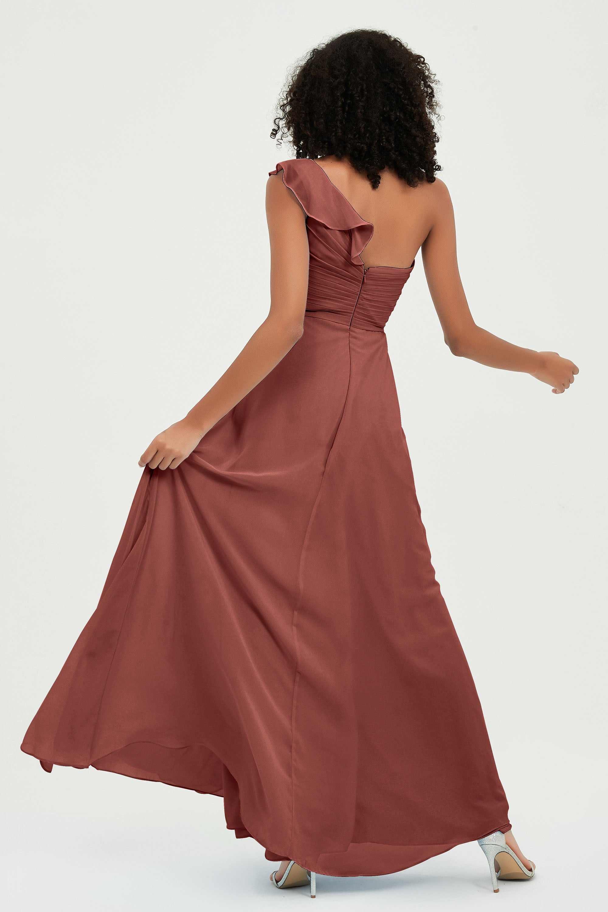 One Shoulder Chiffon Empire Bridesmaid Dresses Floor Length A Line Formal Evening Dress Gowns