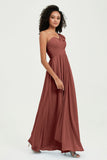 One Shoulder Chiffon Empire Bridesmaid Dresses Floor Length A Line Formal Evening Dress Gowns