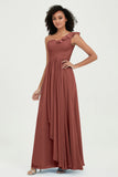 One Shoulder Chiffon Empire Bridesmaid Dresses Floor Length A Line Formal Evening Dress Gowns