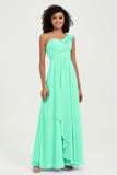 One Shoulder Chiffon Empire Bridesmaid Dresses Floor Length A Line Formal Evening Dress Gowns