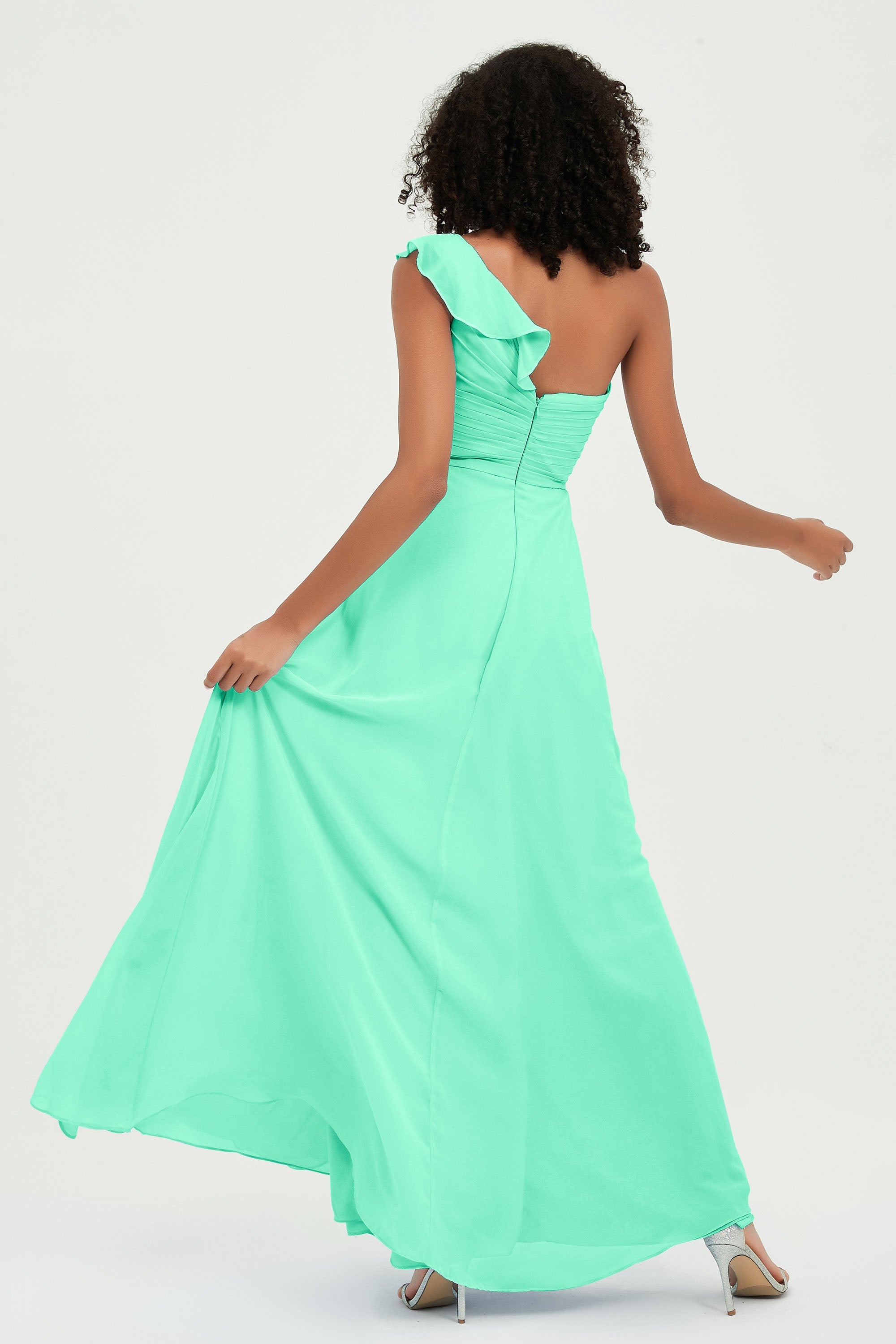 One Shoulder Chiffon Empire Bridesmaid Dresses Floor Length A Line Formal Evening Dress Gowns