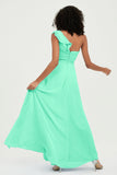 One Shoulder Chiffon Empire Bridesmaid Dresses Floor Length A Line Formal Evening Dress Gowns