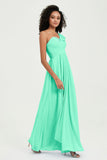 One Shoulder Chiffon Empire Bridesmaid Dresses Floor Length A Line Formal Evening Dress Gowns