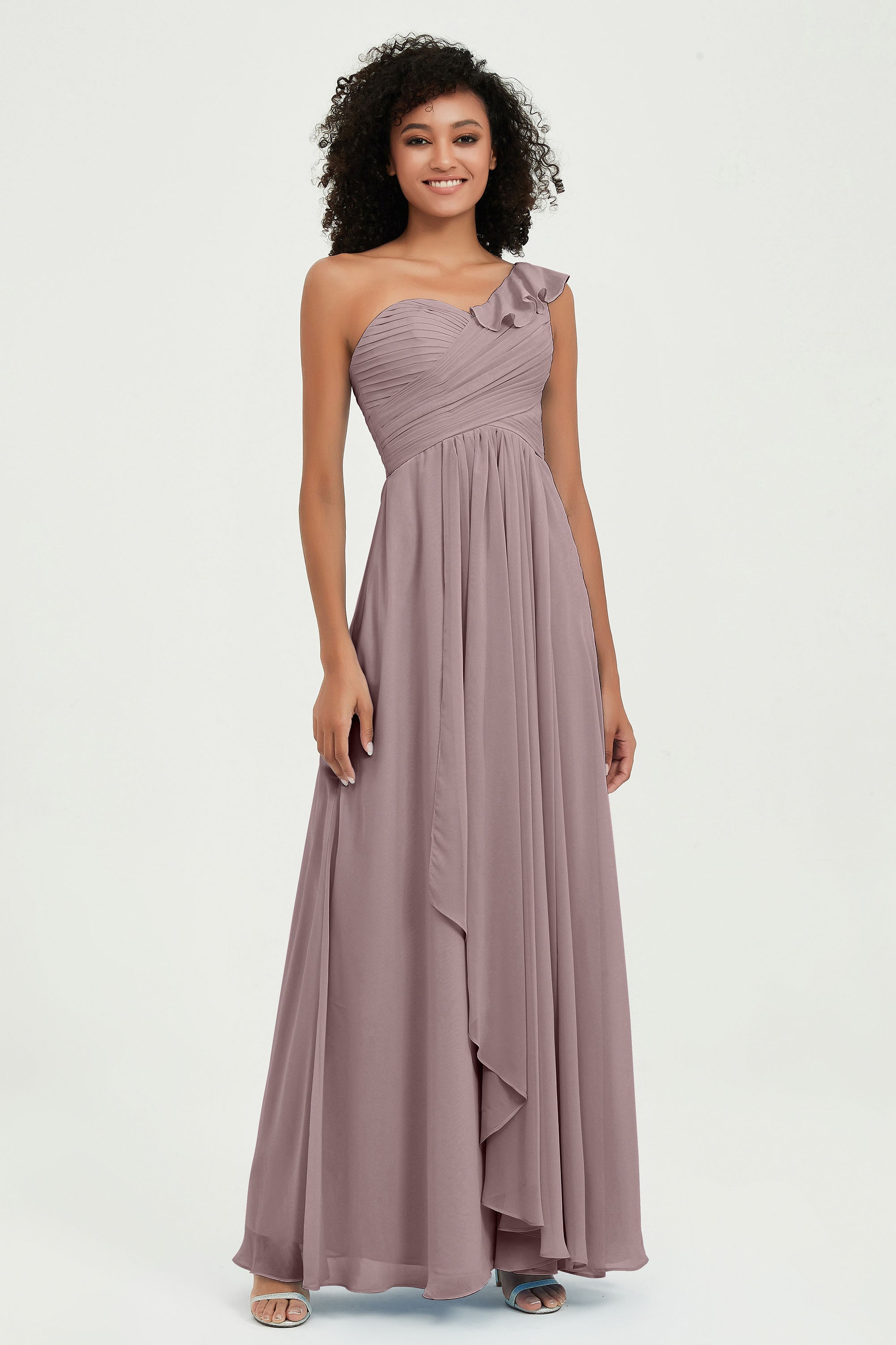One Shoulder Chiffon Empire Bridesmaid Dresses Floor Length A Line Formal Evening Dress Gowns
