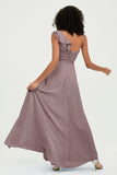 One Shoulder Chiffon Empire Bridesmaid Dresses Floor Length A Line Formal Evening Dress Gowns