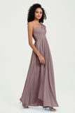 One Shoulder Chiffon Empire Bridesmaid Dresses Floor Length A Line Formal Evening Dress Gowns